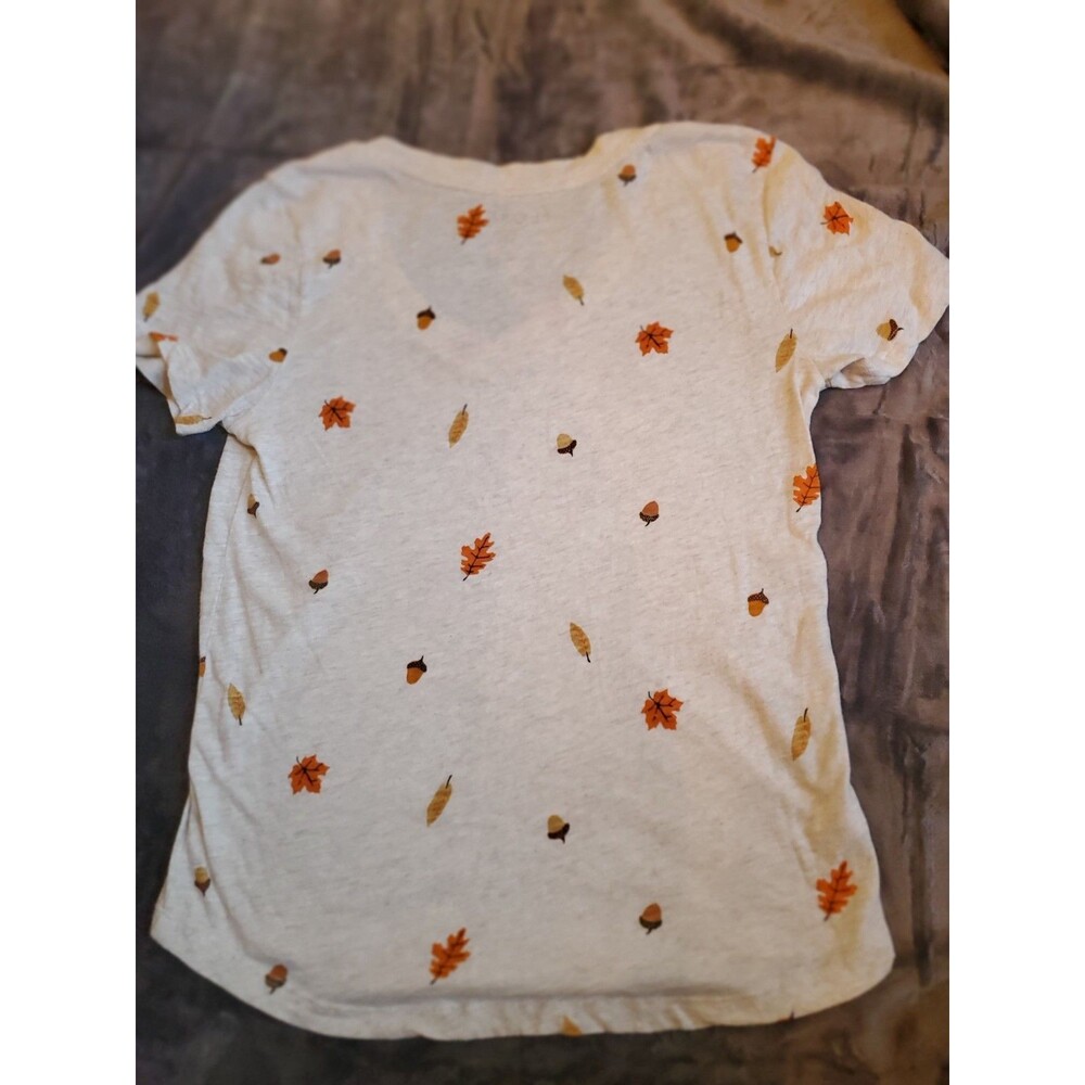 Loft Womens Tshirt Cream Leaves V Neck XS 100% Cotton Made in India - Picture 6 of 11